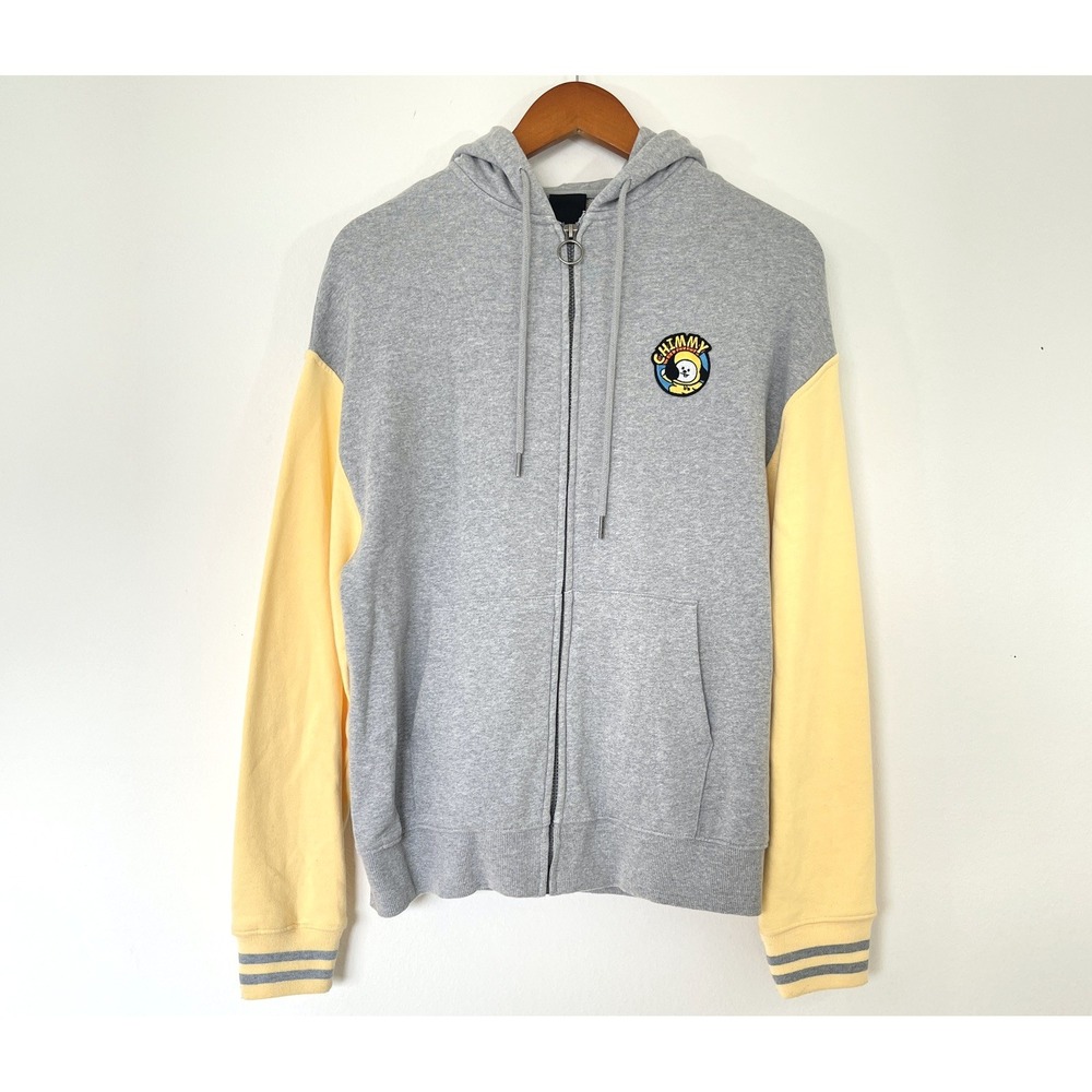 BT21 Chimmy Mens Hoodie Size M Gray Yellow Zip Up Sweatshirt Anime Kpop